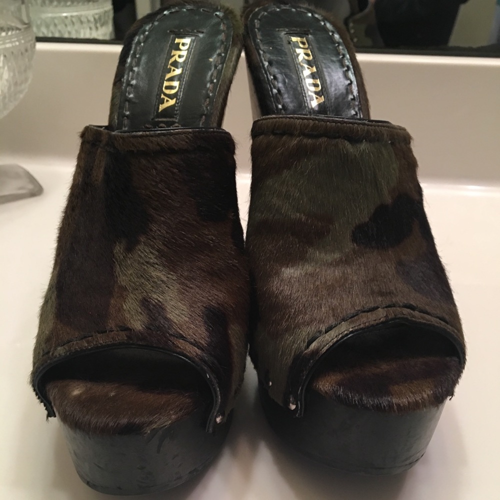 Prada wooden heel clog